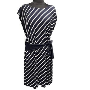 NEW Tommy Hilfiger Navy Blue & White Stripe Knit Belted Dress